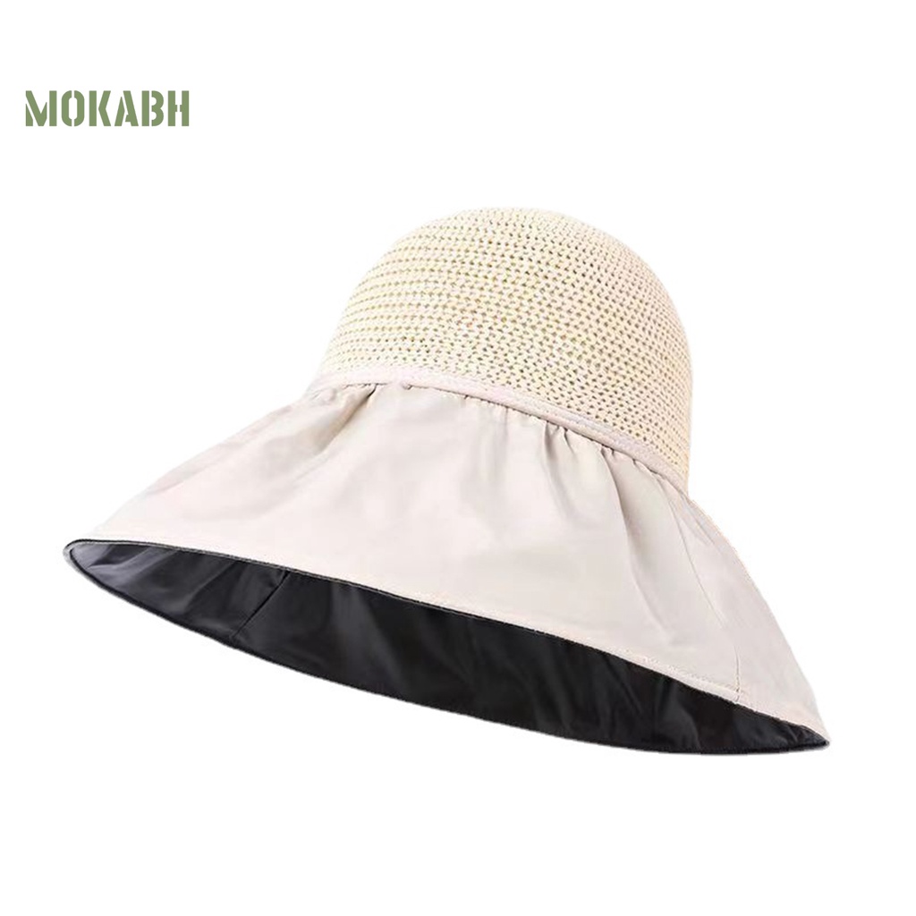 [Mok Abh] Mũ Tai Bèo Dệt Kim Vành Rộng Màu Trơn Thời Trang Cho Nữ