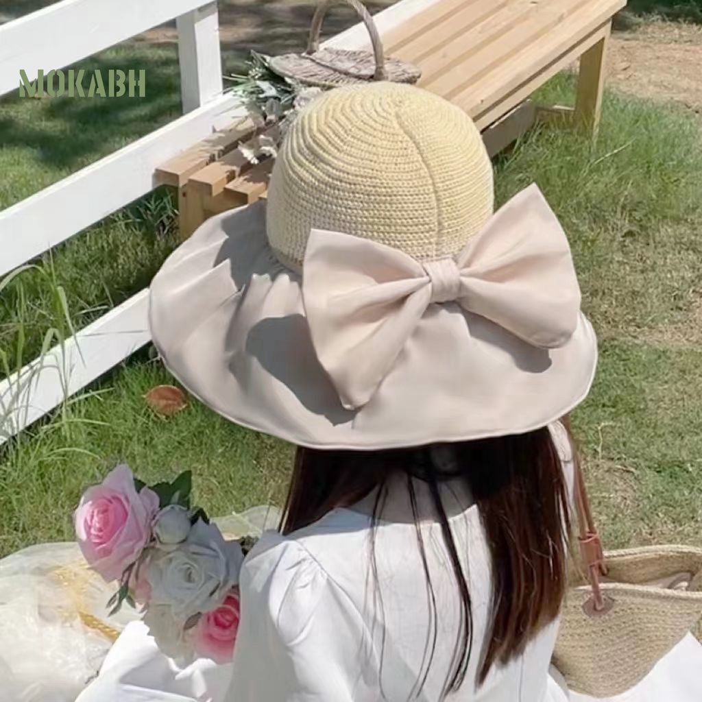 [Mok Abh] Mũ Tai Bèo Dệt Kim Vành Rộng Màu Trơn Thời Trang Cho Nữ