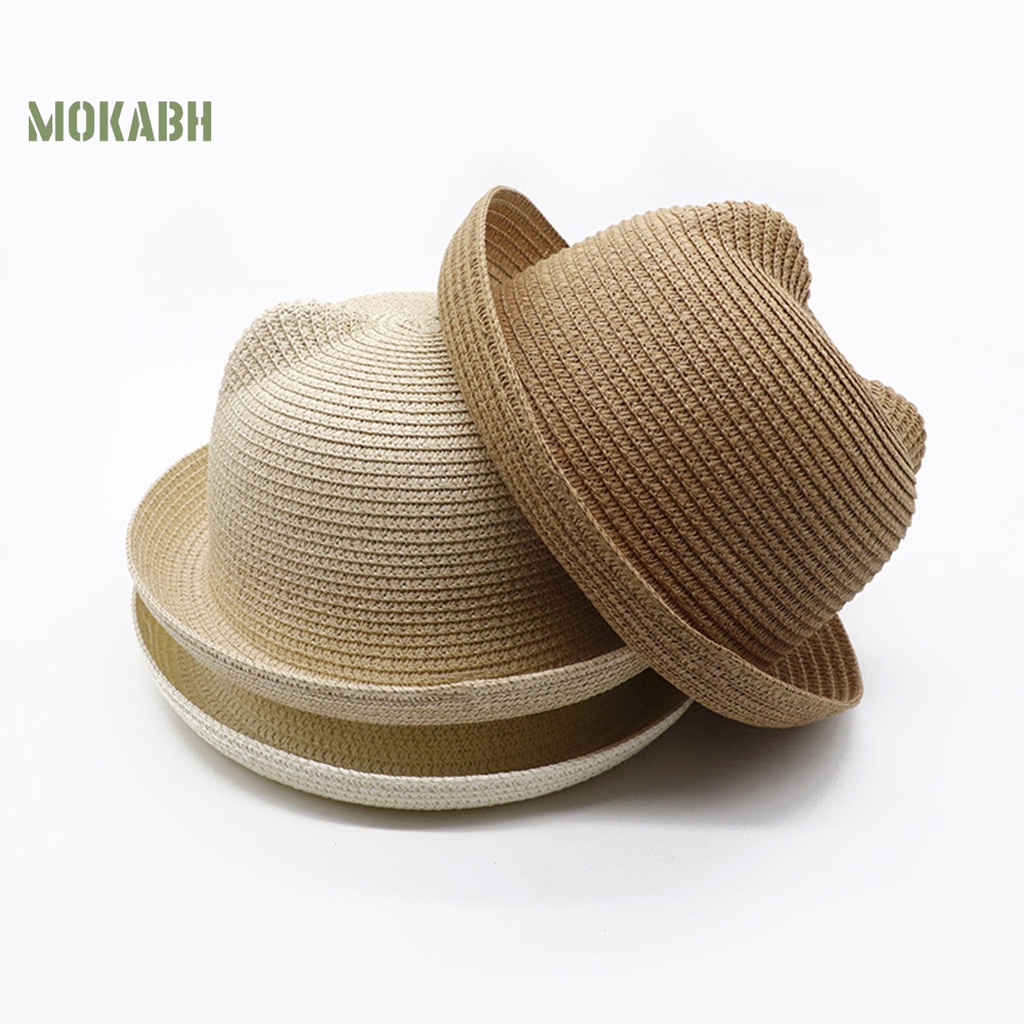 [Mok Abh] Mũ Rơm Vành Gấp Được Trang Trí Tai Mèo