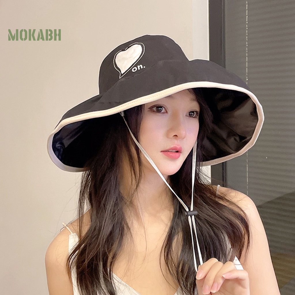 Nón Vành Rộng Chống Nắng Chống Gió Cố Định Trái Tim Màu Sắc Tương Phản Trọng Lượng Nhẹ Dành Cho Nữ