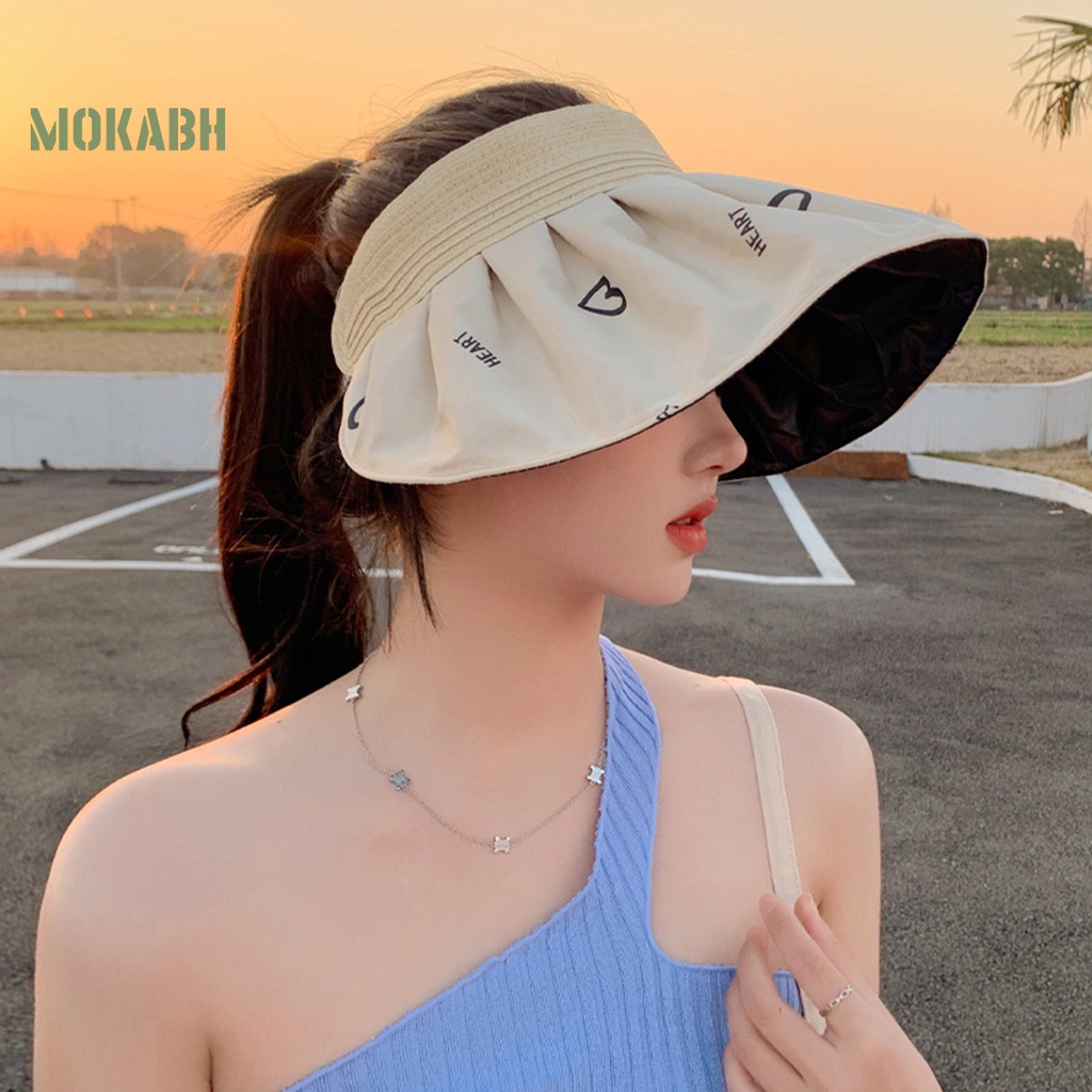 Nón Rộng Vành Hở Chóp Họa Tiết Trái Tim Thời Trang Mùa Hè