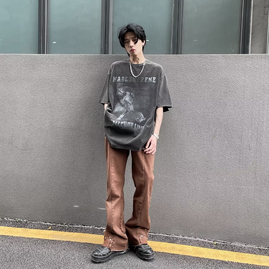 Áo Thun Tay Ngắn Dáng Rộng Phong Cách Hip Hop Đường Phố Thời Trang Mùa Hè Cho Nam