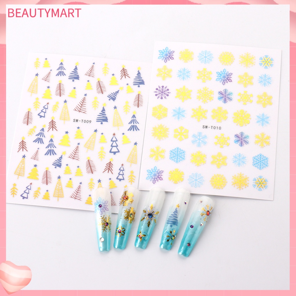 Miếng Dán Móng Tay Tự Dính Không Phai Màu Sắc Tinh Tế Chống Nước Có Thể Tháo Rời Họa Tiết Bông Tuyết Giáng Sinh DIY