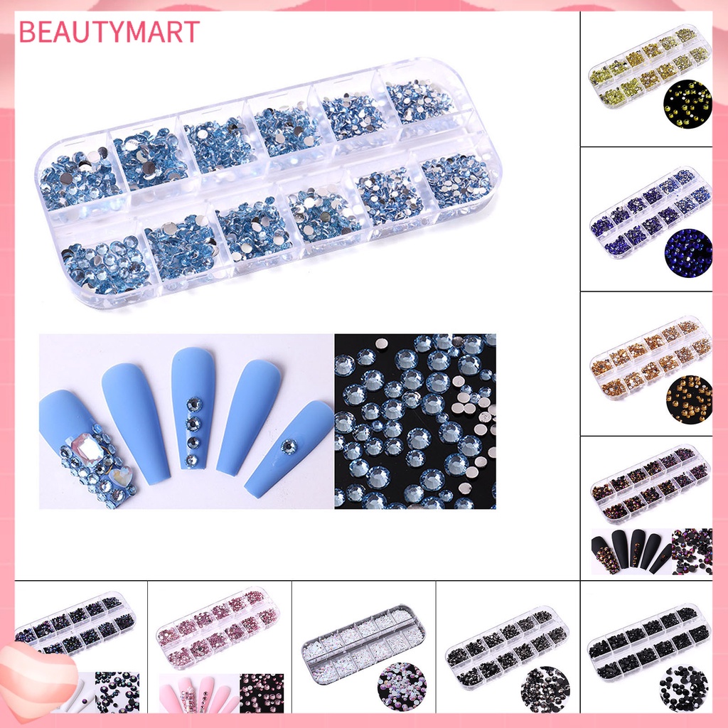 1 Hộp Phụ Kiện Trang Trí Móng Tay Nghệ Thuật Tạo Hiệu Ứng 3D Nhiều Kích Cỡ Lấp Lánh DIY