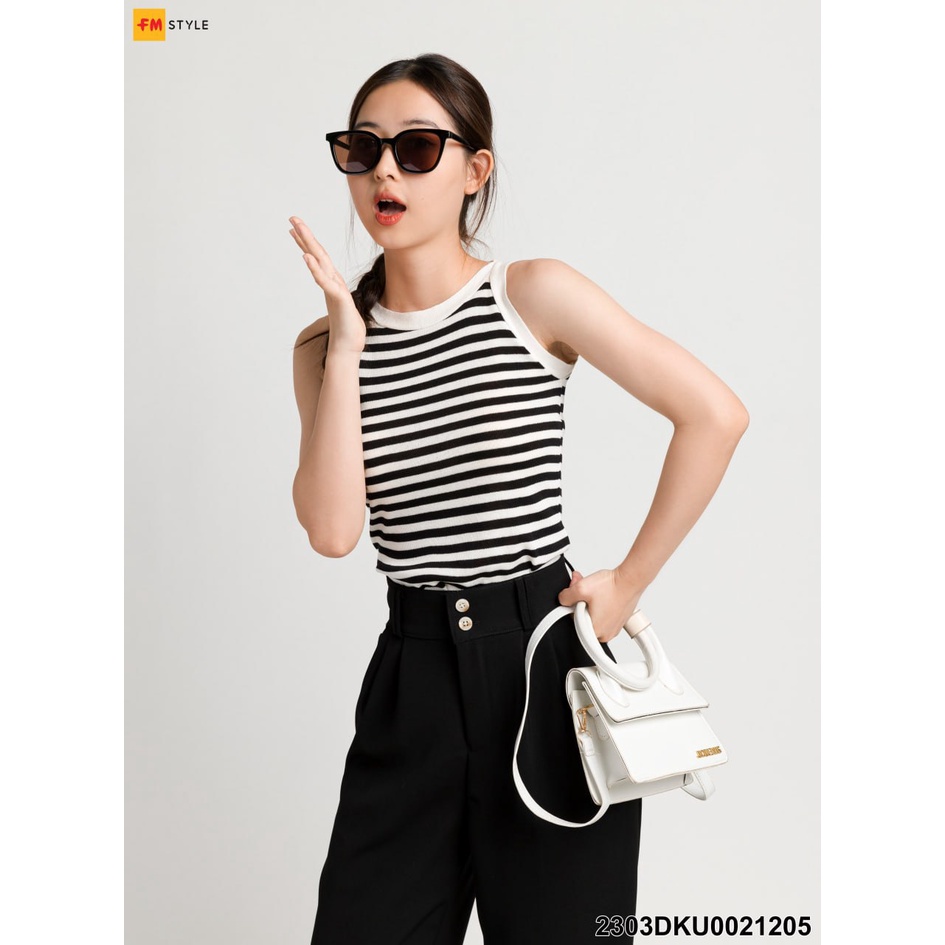 Áo cardigan nữ FM STYLE cổ tròn sát nách phối viền trơn hoạ tiết sọc ngang thời trang phong cách ulzzang 23030686