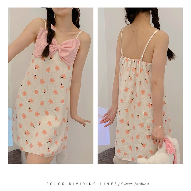 Đầm Ngủ Hai Dây Có Đệm Ngực Tháo Rời Được Bằng Vải Cotton Dệt Phong Cách Công Chúa Ngọt Ngào Dành Cho