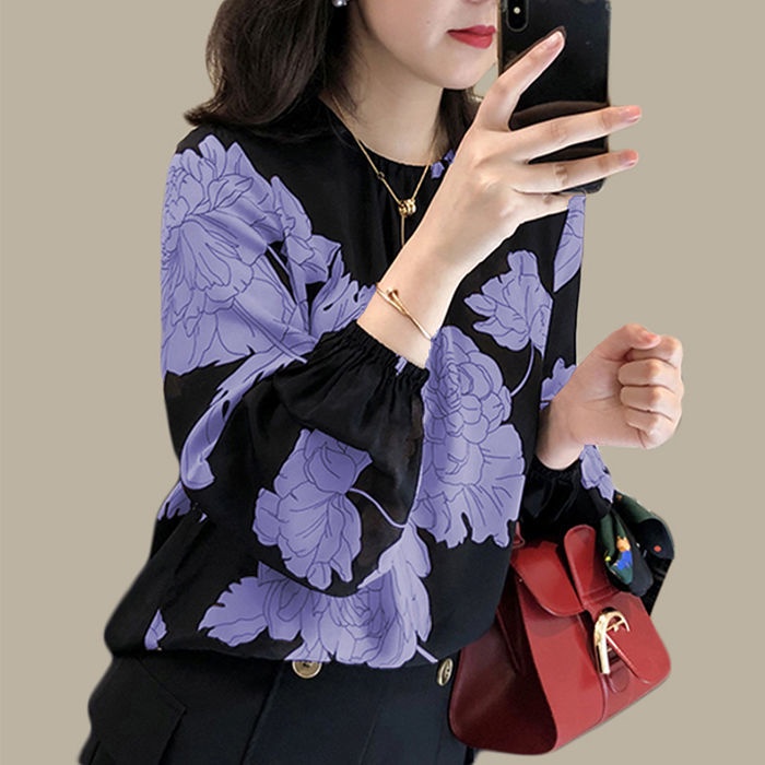 Áo Sơ Mi Chiffon Tay Dài In Họa Tiết Phong Cách Mới Mùa Hè Dễ Phối Đồ Cho Nữ