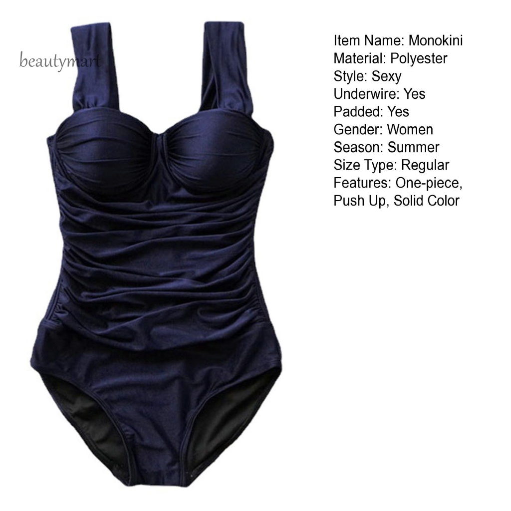 [beautymart] Bộ Đồ Bơi Thể Thao Một Mảnh Không Tay Nâng Ngực Hở Lưng Cắt Thấp Có Đệm Mềm Mại Màu Trơn Cho Nữ