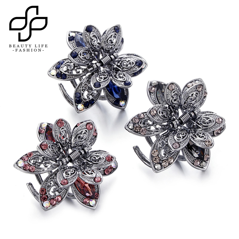 Kẹp Tóc Càng Cua Đính Đá Hình Hoa Thời Trang Cho Nữ