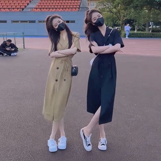 Xiao Mùa Hè Phong Cách Mới Influencer Yujie Phong Cách Váy Dài Kết Cấu Cao Cấp Ve Áo Phù Hợp Với Đầm Nữ MC Trang Trí YGKT