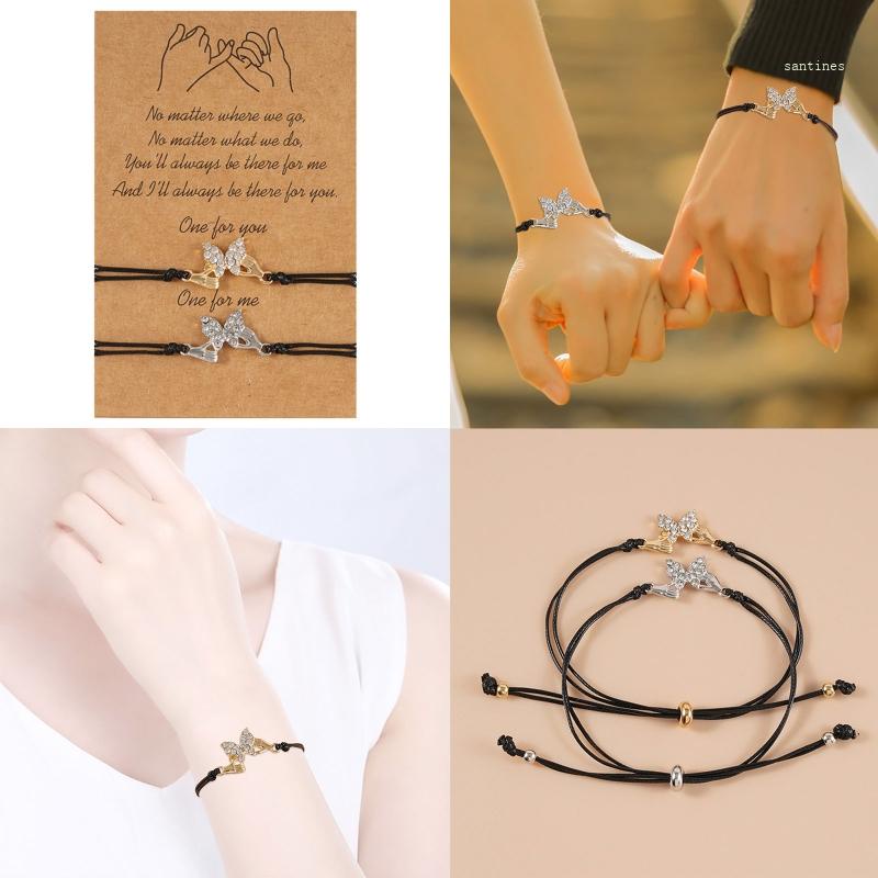 Set 2 Vòng Tay Dây Bện Gắn Thẻ Hình Bướm Dễ Thương Có Thể Điều Chỉnh Cho Cặp Đôi Bạn Thân
