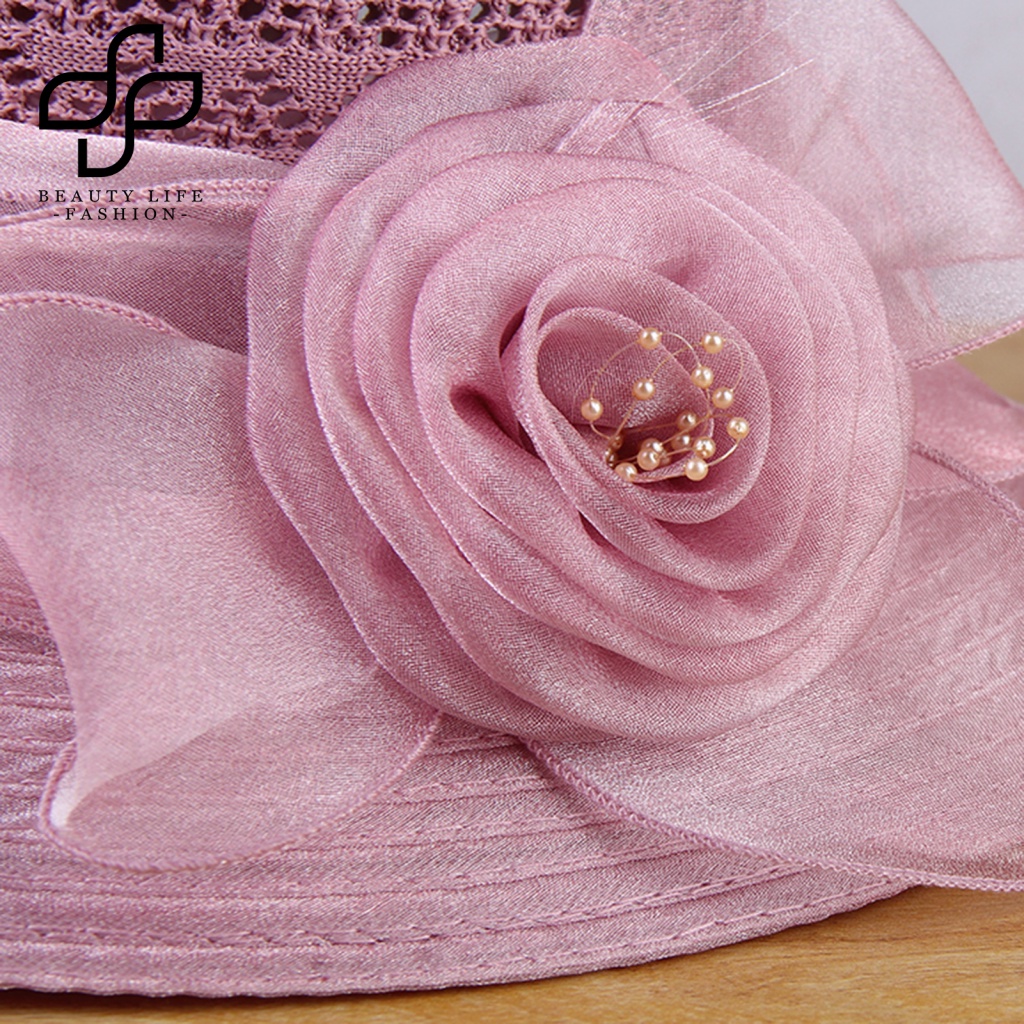 Mũ Rộng Vành Chống Nắng Thiết Kế Dây Bện Đính Hoa Thời Trang Đi Biển Cho Nữ