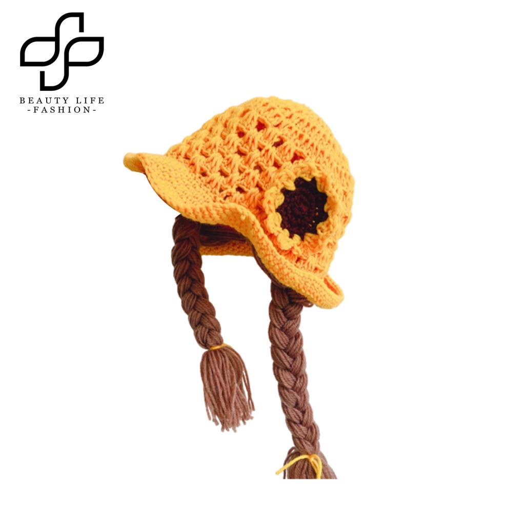 Nón Len Dệt Hoa Hướng Dương / Cherry Dùng Làm Đạo Cụ Chụp Ảnh Cho Bé Gái