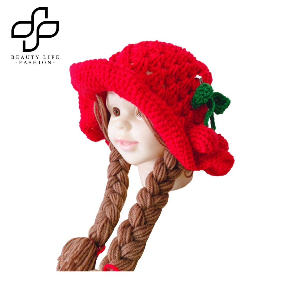 Nón Len Dệt Hoa Hướng Dương / Cherry Dùng Làm Đạo Cụ Chụp Ảnh Cho Bé Gái