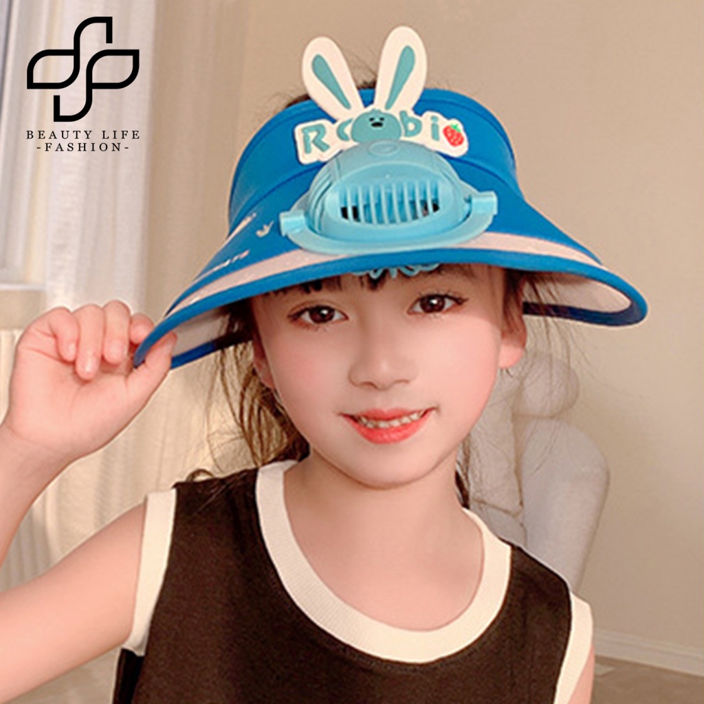 Mũ Lưỡi Trai Kèm Quạt Làm Mát Chống Tia UV Họa Tiết Hoạt Hình Dễ Thương Cho Bé