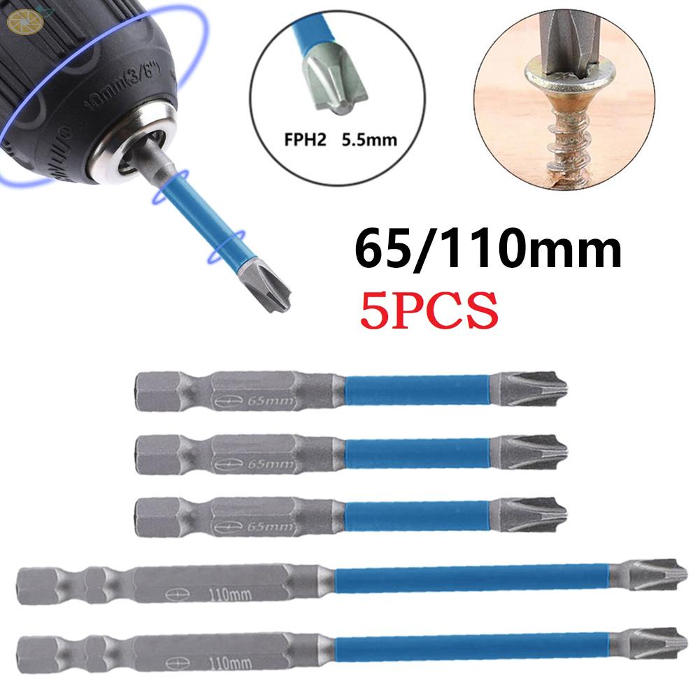 【VARSTR】Electrician Magnetic Cross Screwdriver Bit Set of 5 FPH2 Bits with 65/110mm Length