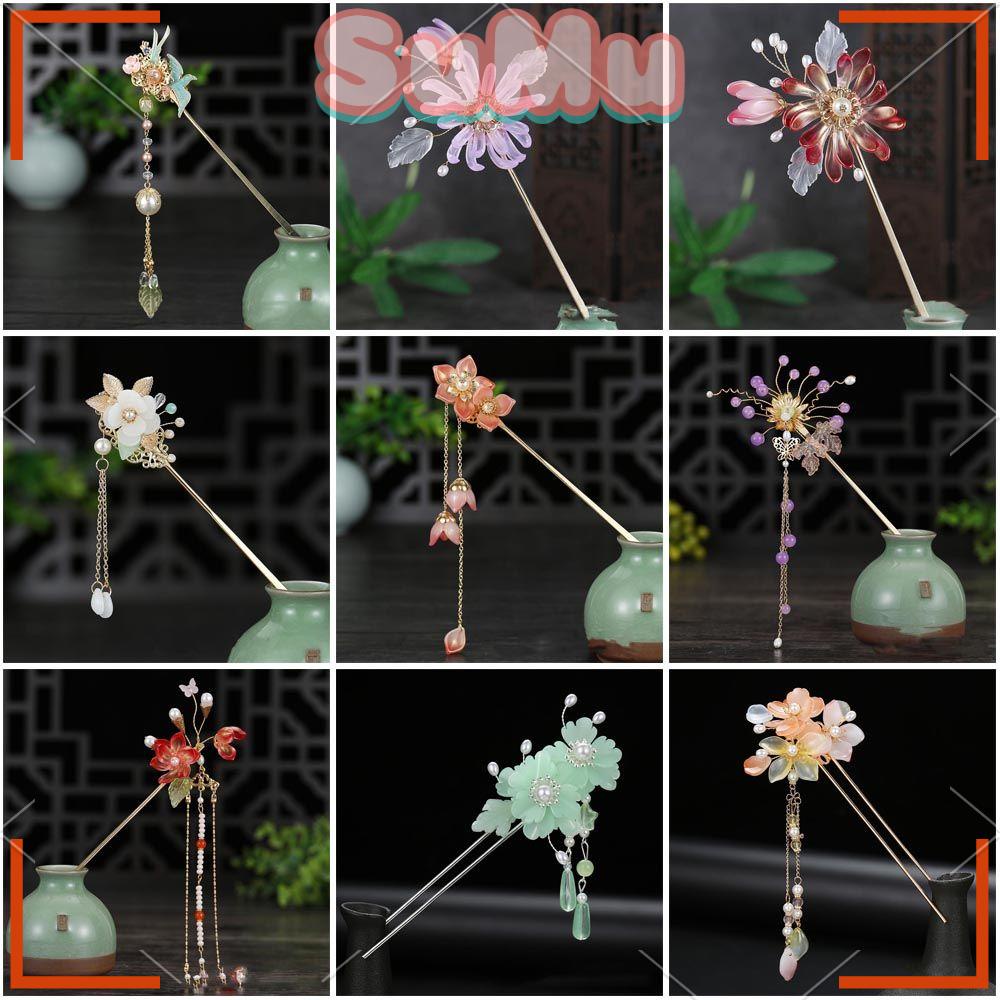 Trâm Cài Tóc Bằng Gỗ Mun Phối Tua Rua Phong Cách Retro