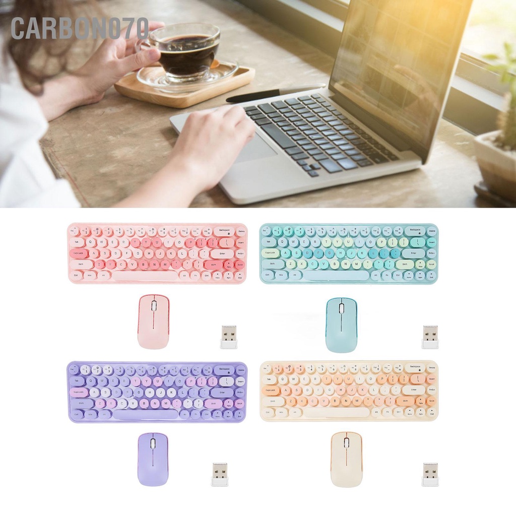 Carbon070 Combo Chuột Bàn Phím Không Dây 2.4GHz Retro Dễ Thương 68 Keycaps Tròn 3 Và DPI Cho Văn Phòng Gia Đình Chơi Game
