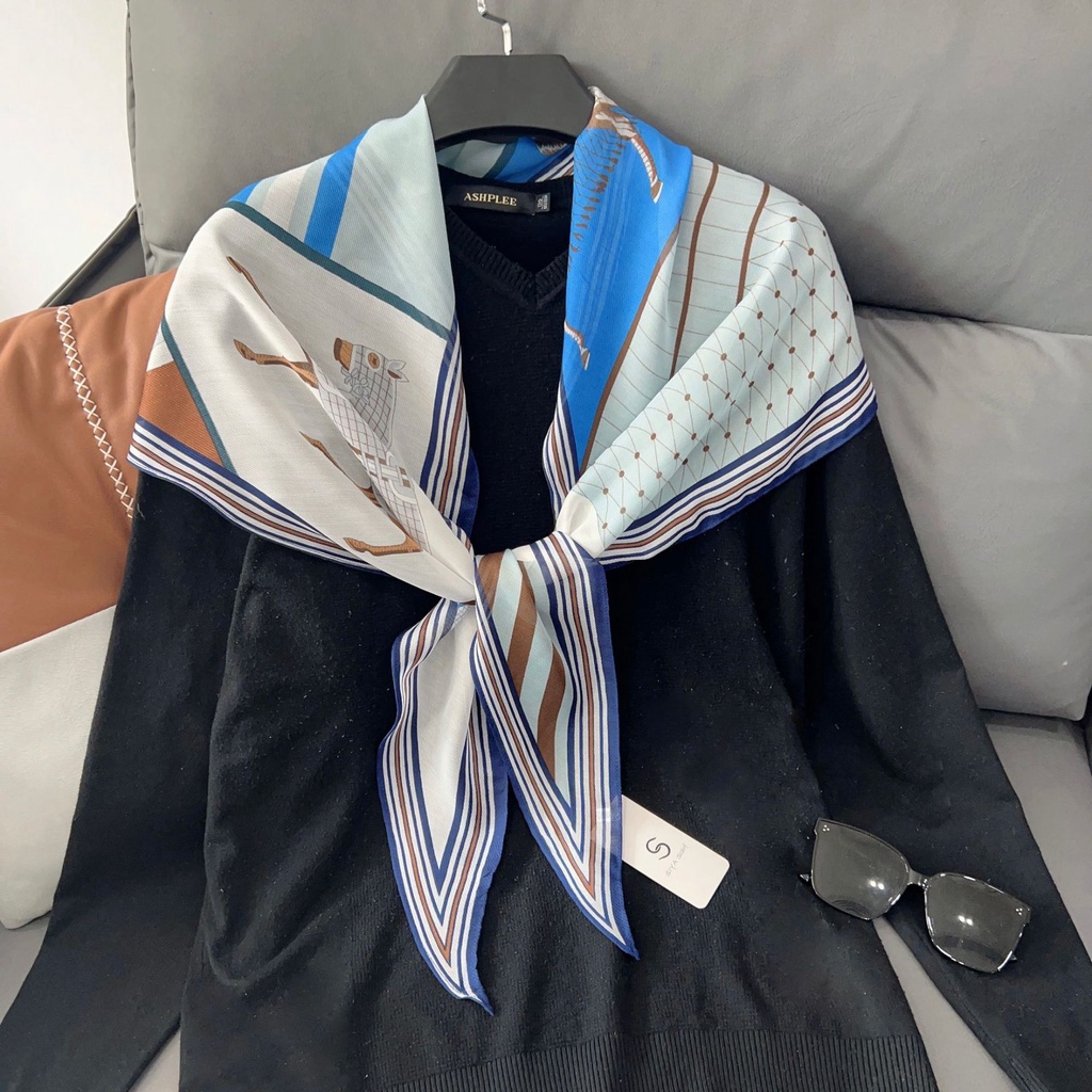 Khăn Choàng Cổ Nhỏ 180 * 38cm Bằng Lụa Đính Kim Cương Giả Màu Cam Họa Tiết Hình Học