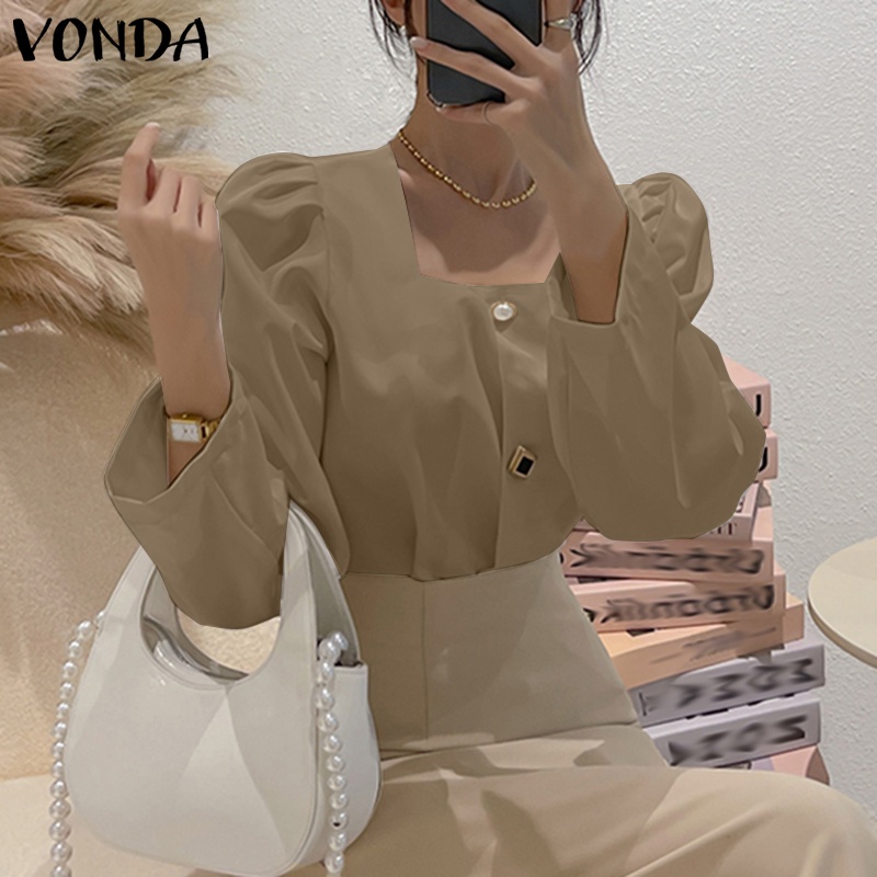 Áo Sơ Mi Tay Dài Cổ Vuông Cài Nút Phía Trước Thời Trang Hàn Quốc Cho Nữ