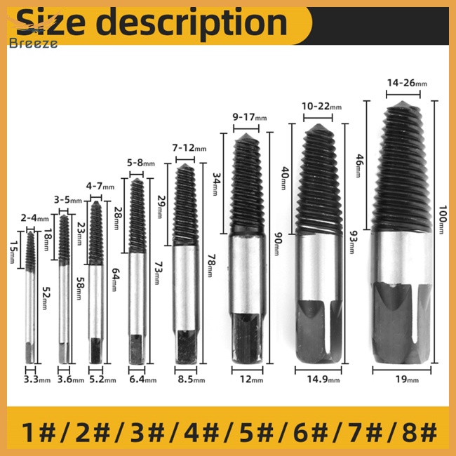 Set 8 Mũi Khoan Tháo Gỡ Ốc Vít Hư Hỏng Bằng Thép Carbon Độ Cứng Cao