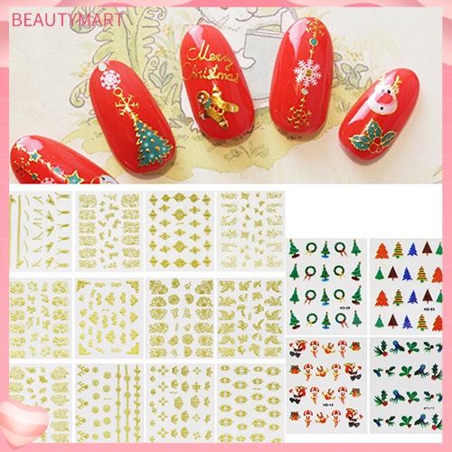 Set 12 Tấm Sticker Họa Tiết Bông Tuyết Giáng Sinh 3D Trang Trí Móng Nghệ Thuật DIY