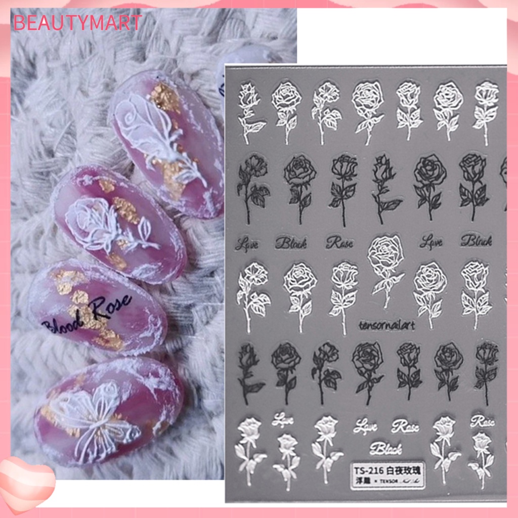 Miếng Dán Trang Trí Móng Tay 5D Hình Lông Vũ Màu Trắng Không Phai