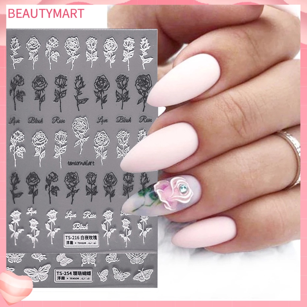 Miếng Dán Trang Trí Móng Tay 5D Hình Lông Vũ Màu Trắng Không Phai