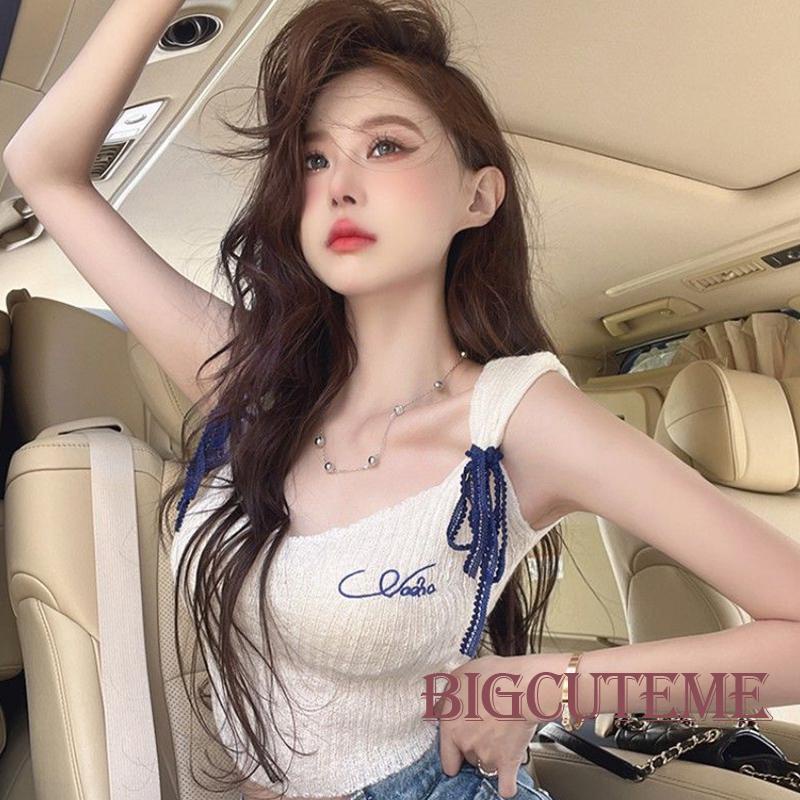 Áo Croptop Dệt Kim Không Tay Cắt Thấp Màu Sắc Tương Phản Thời Trang Mùa Hè Dành Cho Nữ