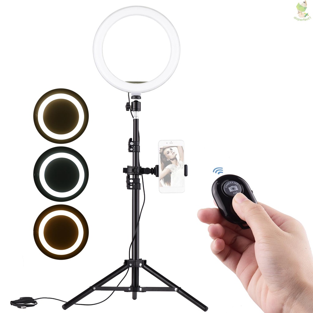 Andoer 10 Inch LED Video Ring Light Photography Lamp 3 Lighting Modes 3200-5600K Dimmable USB Powered with Phone Holder    Came-6.5