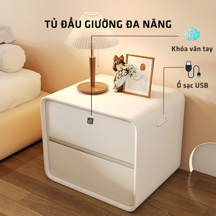 Tủ Đầu Giường 2 Tầng Cao Cấp MDF - Tiện Nghi Với Vân Tay và Loa Bluetooth USB Mang Đến Không Gian Sang Trọng và Hiện Đại