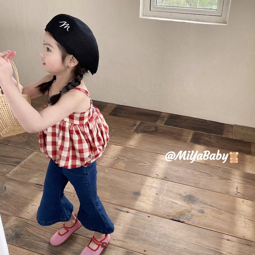 Miyababy Bộ vest bé gái bộ đồ mùa hè trẻ em vest kẻ sọc + quần jeans thời trang hàn quốc