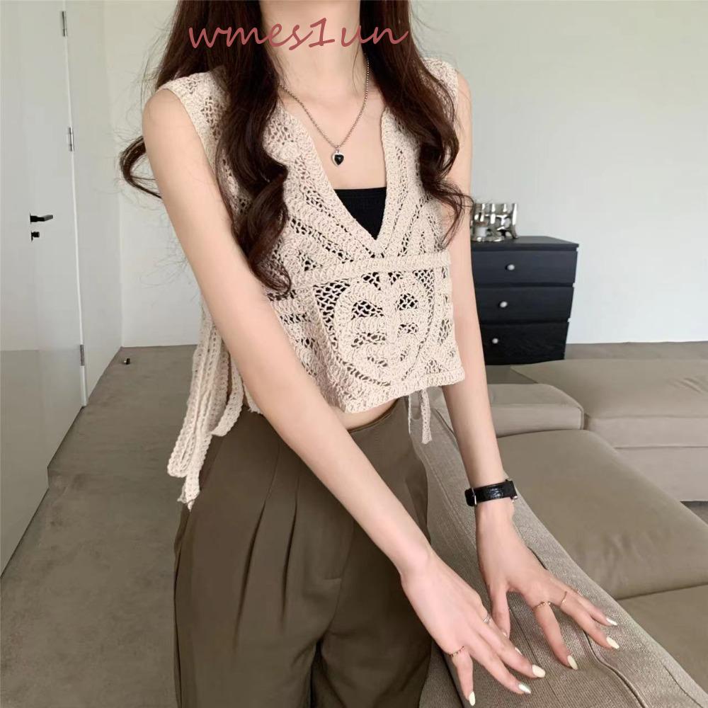 Wmes15h Áo Hai Dây Dệt Kim Dáng Ngắn Cổ Chữ V Sâu Mặc Hàng Ngày Cho Nữ