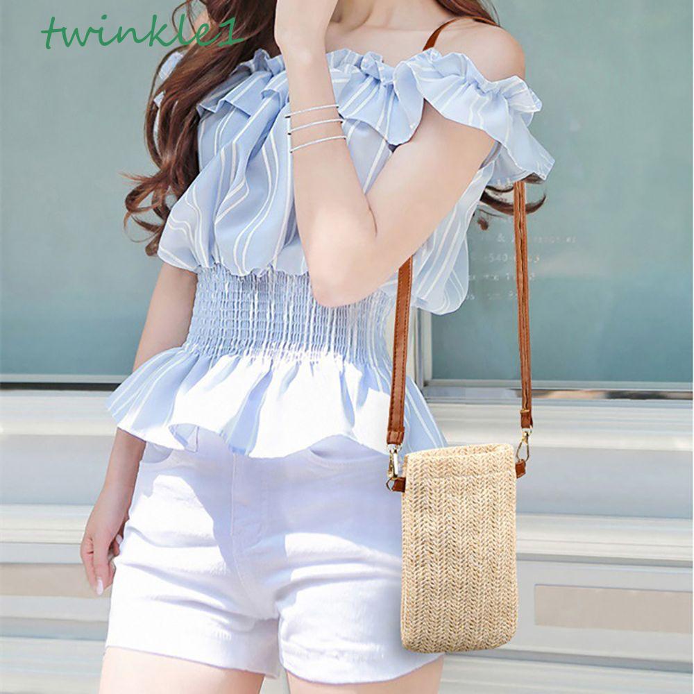 Túi Cói Đựng Điện Thoại / Tiền Xu Phong Cách Bohemia Cho Nữ