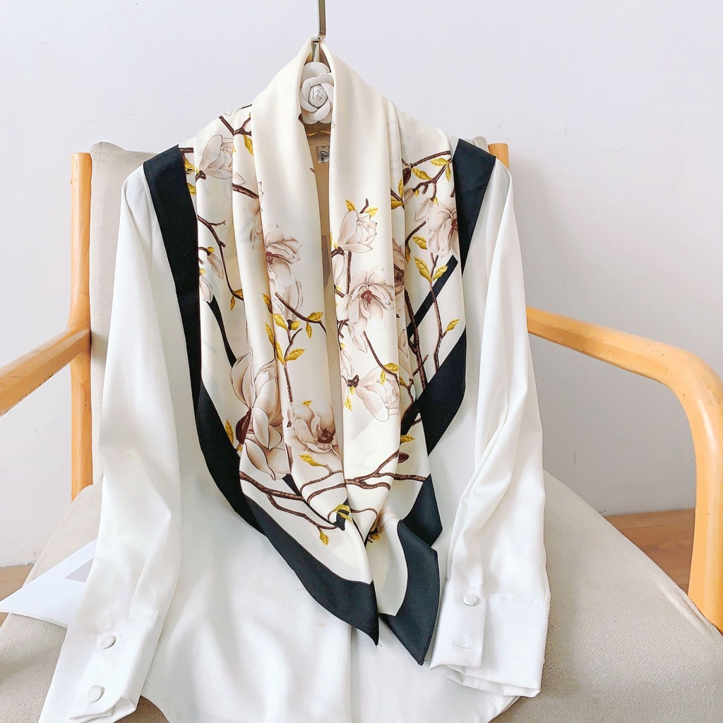 Khăn Quàng Cổ Hình Vuông Cỡ Lớn Bằng Lụa Nhân Tạo Chống Nắng 90 * 90cm Phong Cách Hàn Quốc Thời Trang Cho Nữ