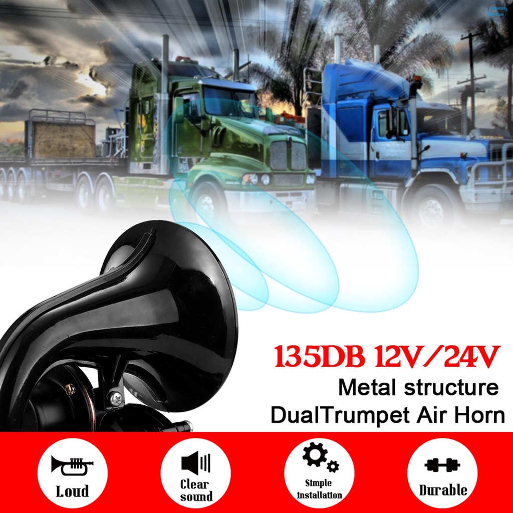 Còi Hơi 135db 12 / 24V Siêu Lớn Kèm Van Điện Dành Cho Ô Tô Xe Tải