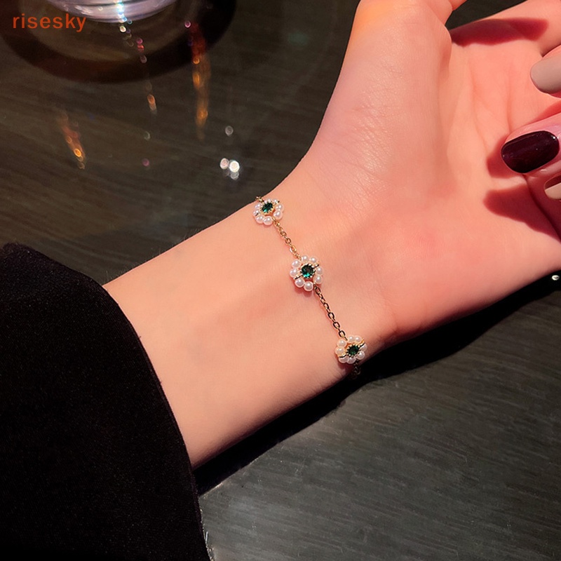 Vòng Đeo Tay Đính Ngọc Trai Xanh Lá Phong Cách Vintage Thời Trang Cho Nữ