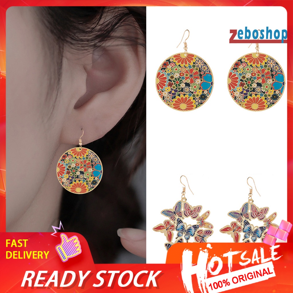 1 Đôi Bông Tai Treo Hình Hoa / Bướm Màu Sắc Ngọt Ngào Chất Lượng Cao