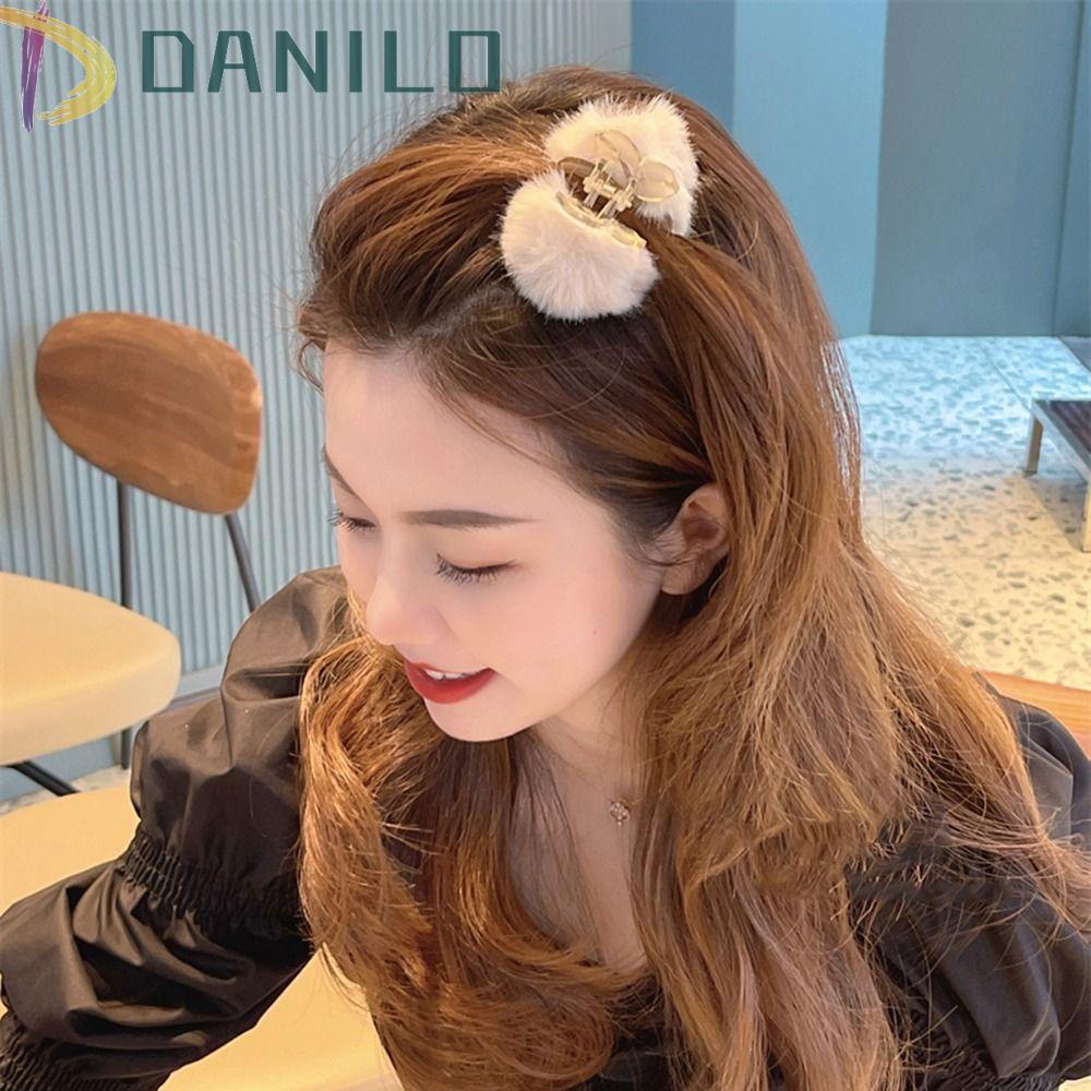 Kẹp Tóc Móng Vuốt Màu Trơn Họa Tiết Da Báo Bằng Vải Lông Thời Trang Thu Đông