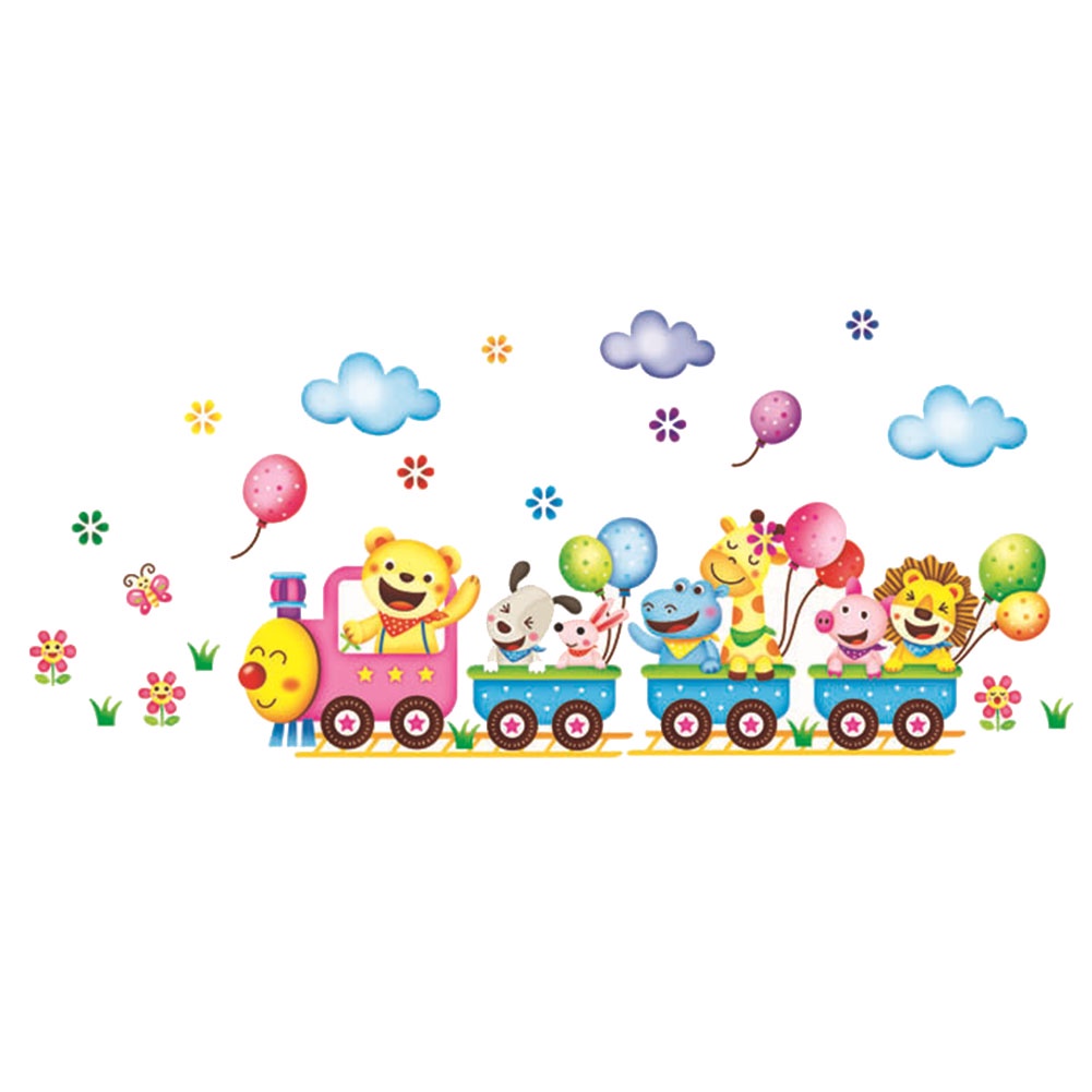 Miếng Dán Tường Trang Trí Hình Tàu Lửa Động Vật Tháo Rời Được DIY Dành Cho Phòng Ngủ Trẻ Em