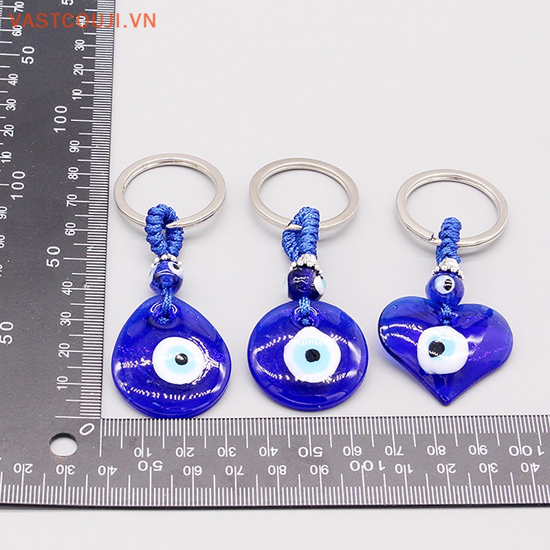 Móc Chìa Khóa Mặt Kính Hình Giọt Nước / Trái Tim Màu Xanh Dương Thời Trang Cho Nam Và Nữ