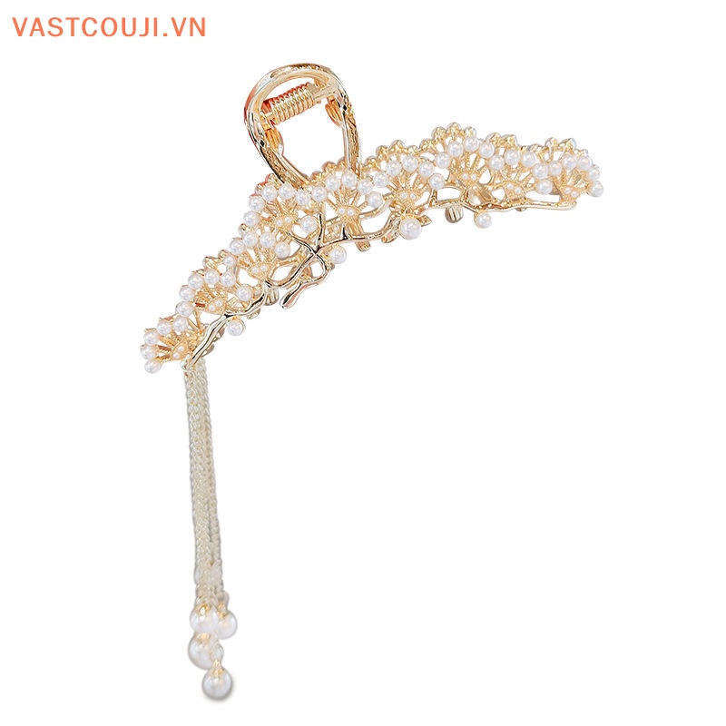 Kẹp Tóc Kim Loại Đính Đá Ngọc Trai Phong Cách Retro Cho Nữ