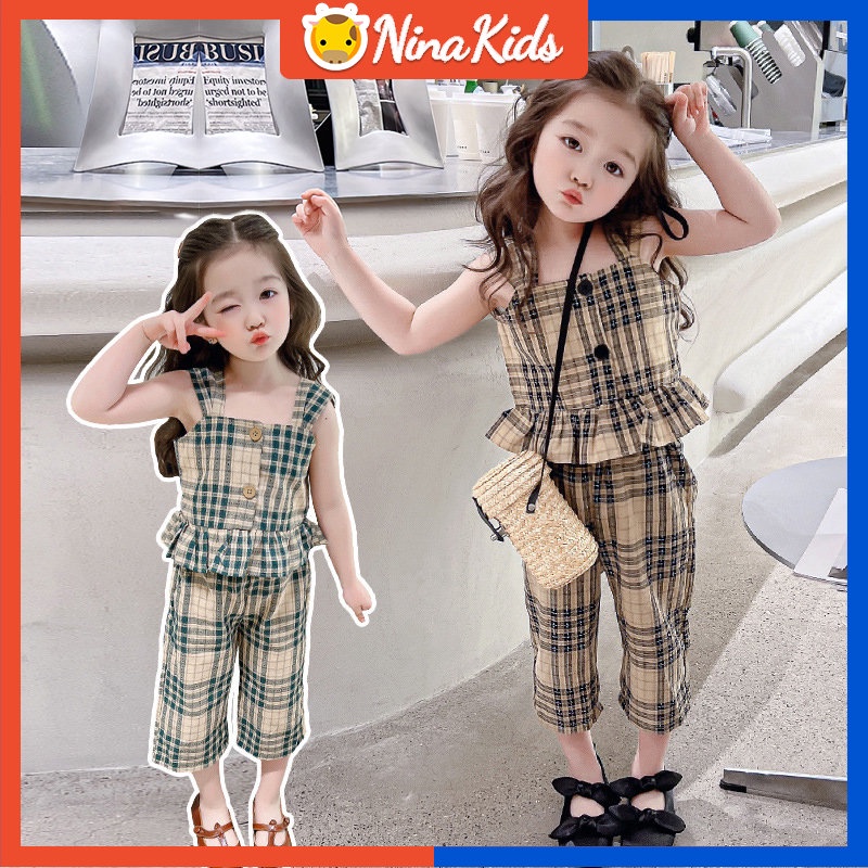 Bộ Áo Tank Top Kẻ Sọc + Quần Short Thời Trang Cho Bé Gái 2-7 Tuổi
