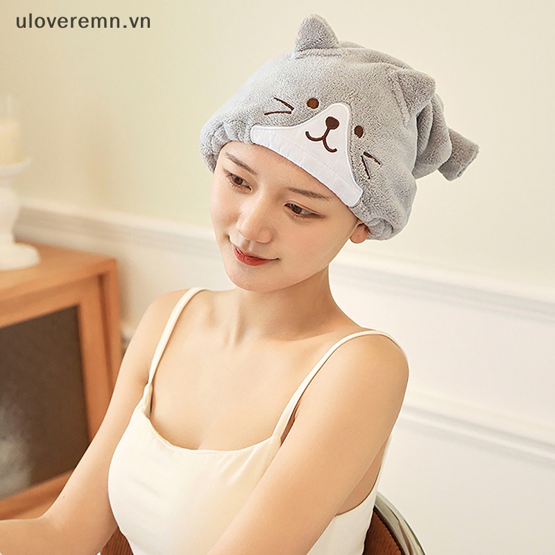 Mũ Trùm Đầu Làm Khô Tóc Nhanh Hình Tai Mèo Dễ Thương