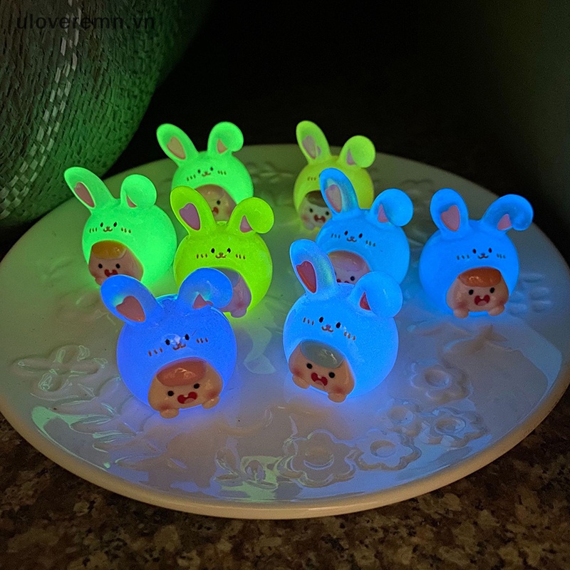 Set 2 Tượng Thỏ Hoạt Hình Mini Bằng Nhựa Phát Quang Trang Trí Tiểu Cảnh