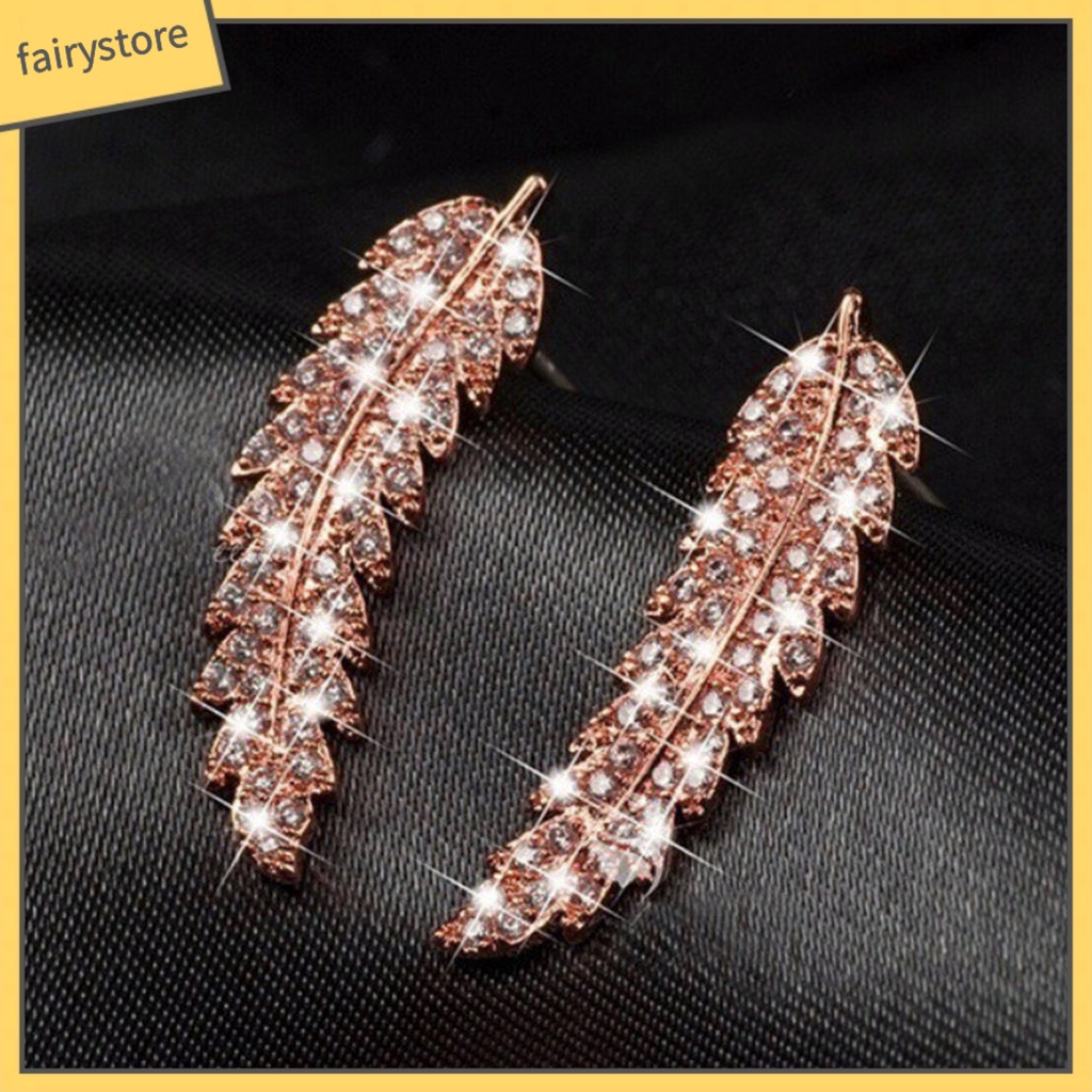 1 Đôi Bông Tai Hình Chiếc Lá Đính Đá Lấp Lánh Dành Cho Nữ