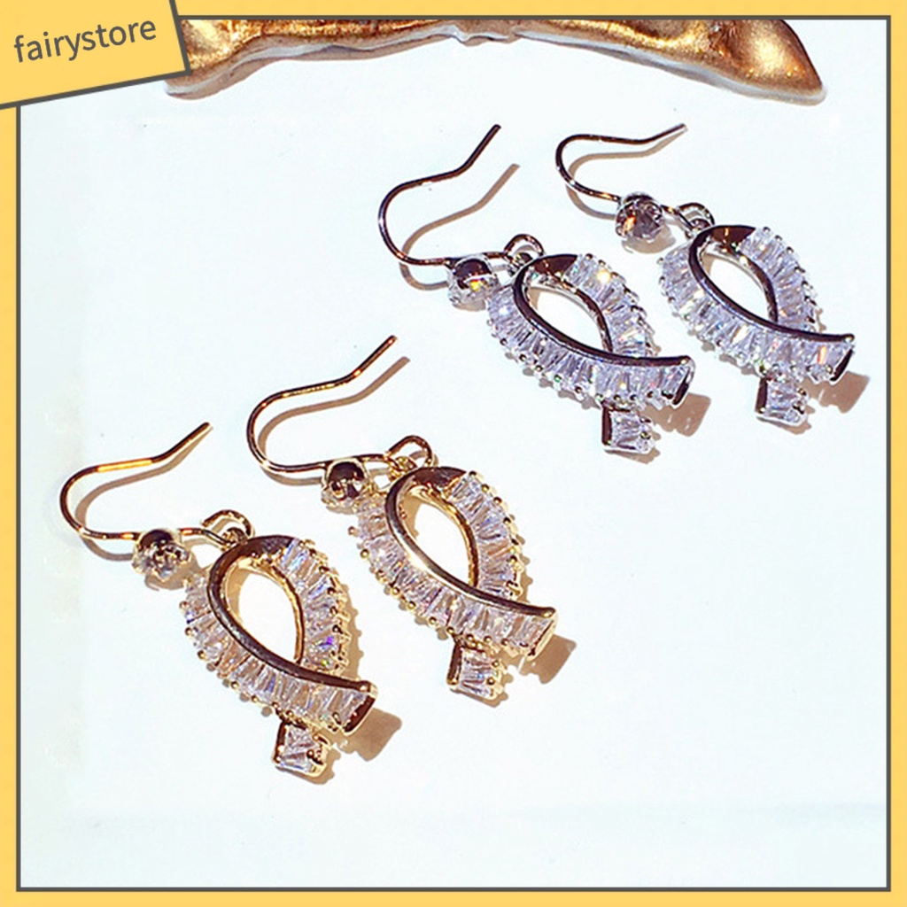 1 Đôi Bông Tai Hình Nơ Đính Đá Dáng Dài Trang Nhã