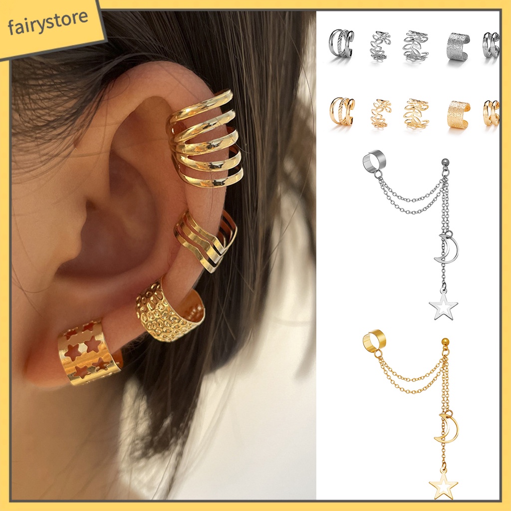 1 Set Khuyên Tai Dạng Vòng Tròn Không Xỏ Lỗ Phong Cách Hip hop Cá Tính Dành Cho Nữ