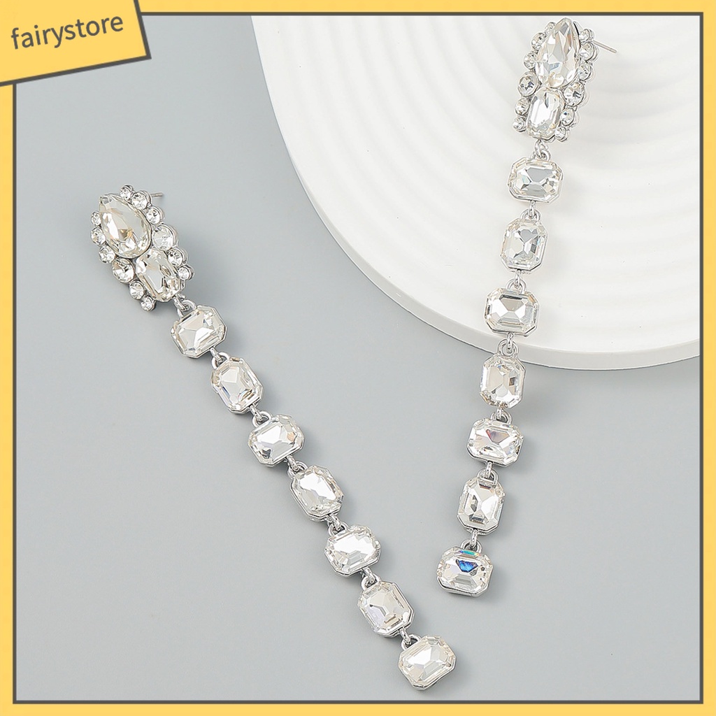 1 Đôi Bông Tai Hình Học Dáng Dài Đính Đá Nhiều Màu Thời Trang