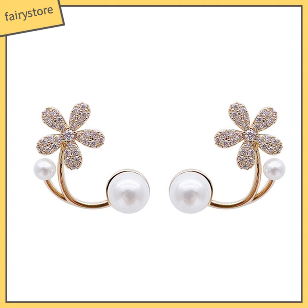 1 Đôi Bông Tai Hình Hoa Đính Ngọc Trai Nhân Tạo Thời Trang